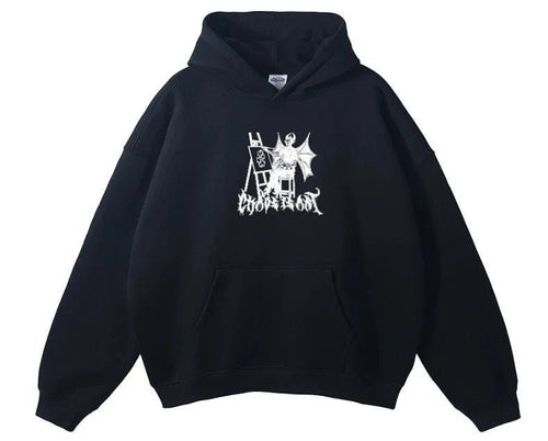 Chaos Is Art - Black Hoodie / White Demon Print - Kowa Mirai